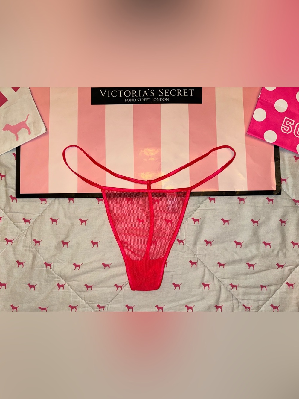 VICTORIA’S SECRET VS VINTAGE Y2K 2008 HOT NEON PINK MESH THONG PANTY HTF RARE XL